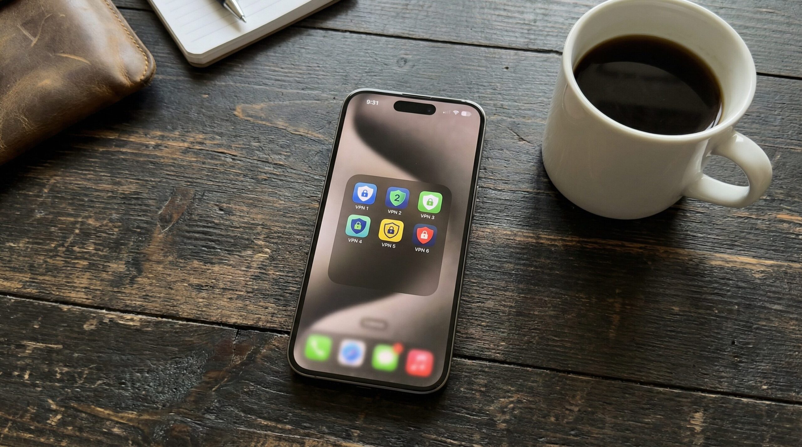 iPhoneの画面に6つのVPNアプリが並ぶ。ロシアで複数のVPNを契約して回避策を探る現実を示す