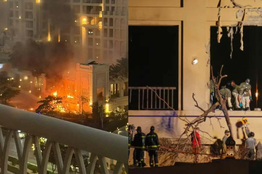 イランのミサイル破片によりパーム・ジュメイラの5つ星ホテルで発生した火災