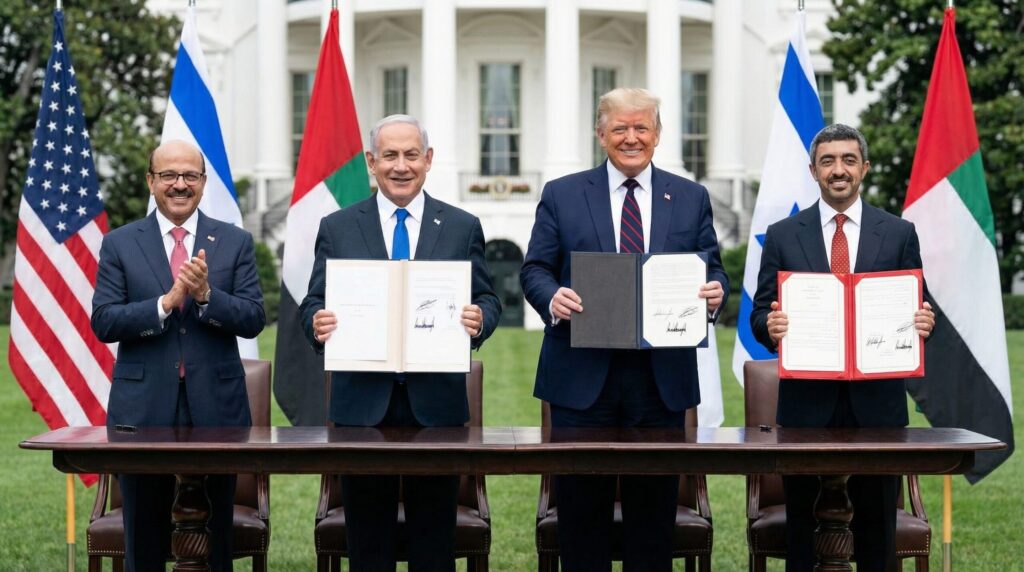 2020年9月にホワイトハウスで行われた、UAEとイスラエルの国交正常化を示すアブラハム合意の署名式